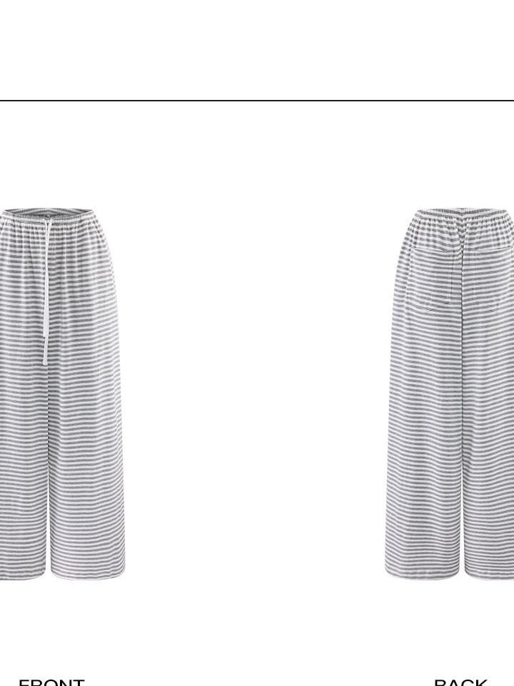 rovente Gray White Striped Low Rise Straight Relaxed Women's Wide-leg Pants