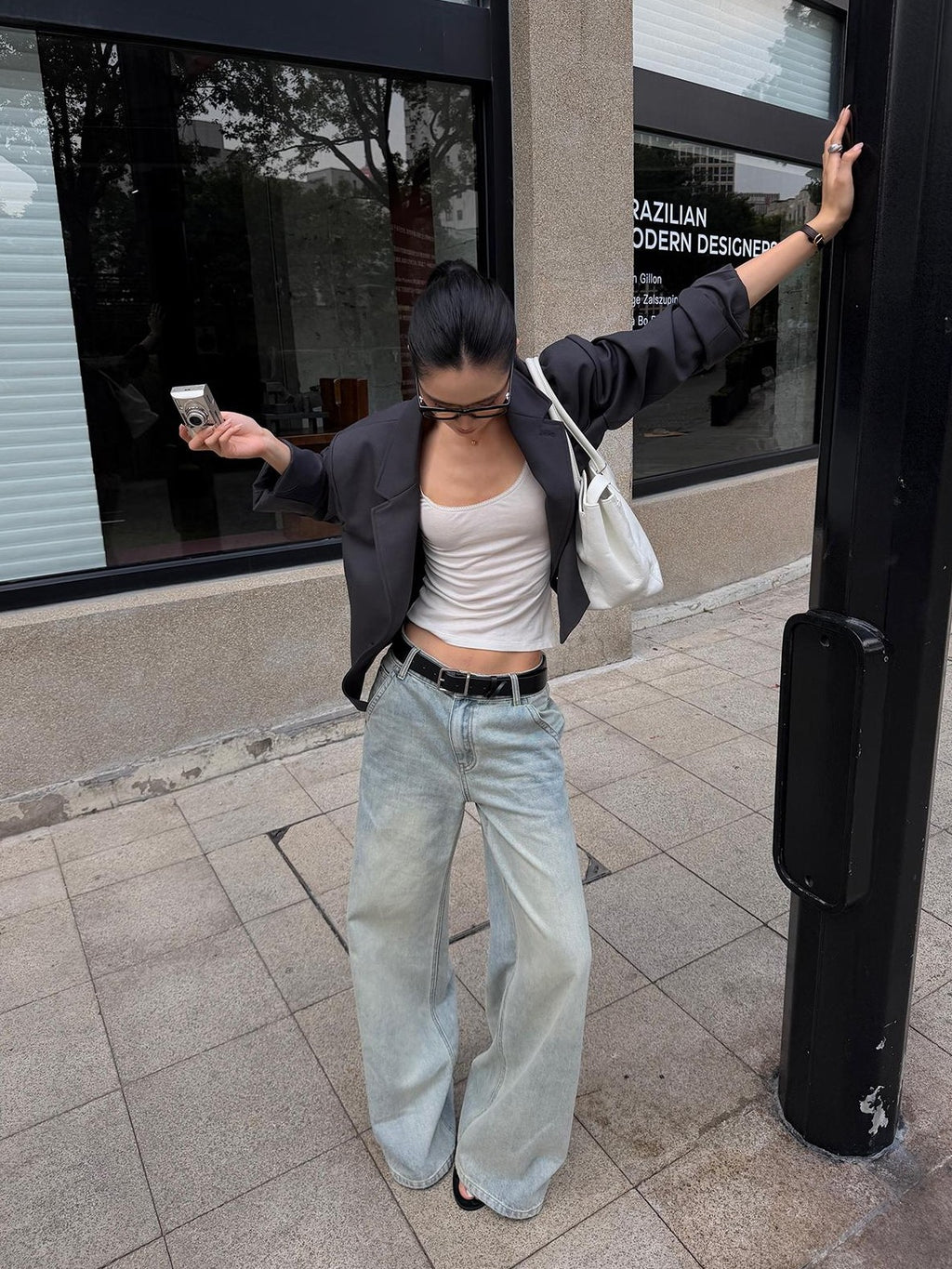 rovente Gray Wool Lapel Loose Fit Women's Cropped Jackets
