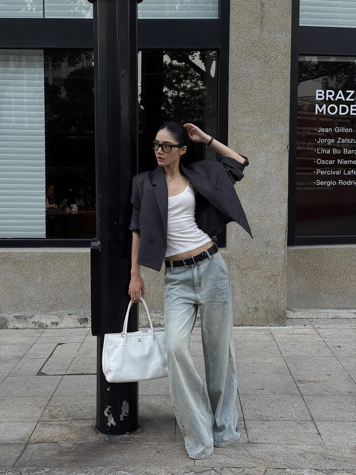 rovente Gray Wool Lapel Loose Fit Women's Cropped Jackets