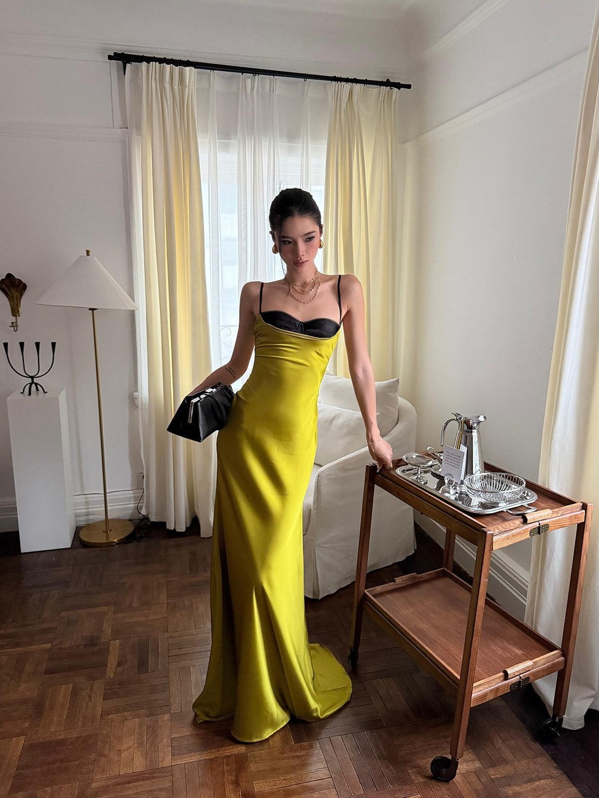 rovente Green Fishtail Spaghetti Strap Bodycon Women's Satin Slip Maxi Dresses