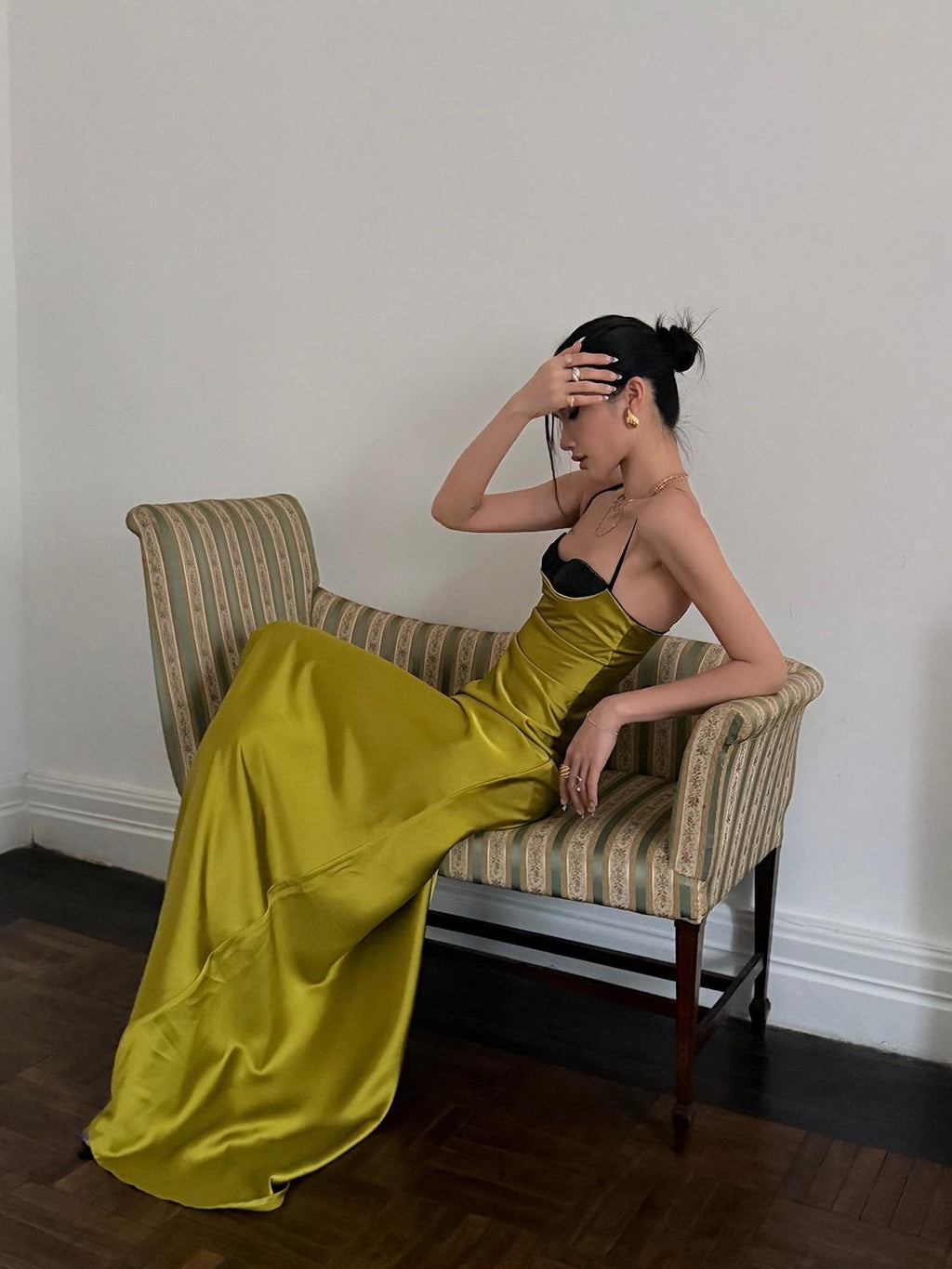 rovente Green Fishtail Spaghetti Strap Bodycon Women's Satin Slip Maxi Dresses