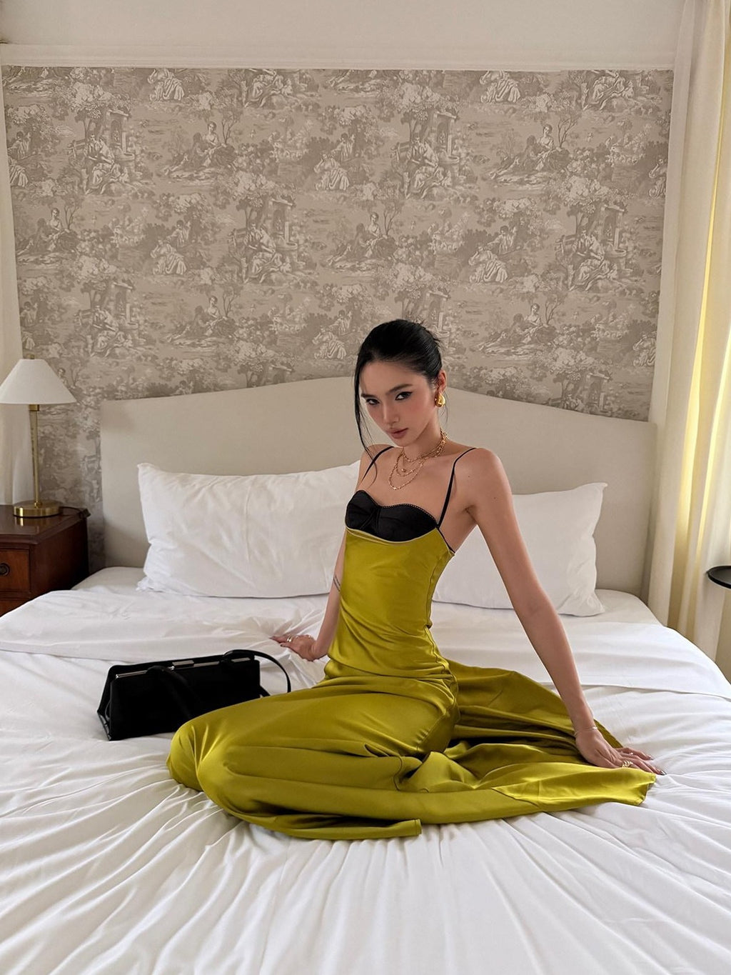 rovente Green Fishtail Spaghetti Strap Bodycon Women's Satin Slip Maxi Dresses