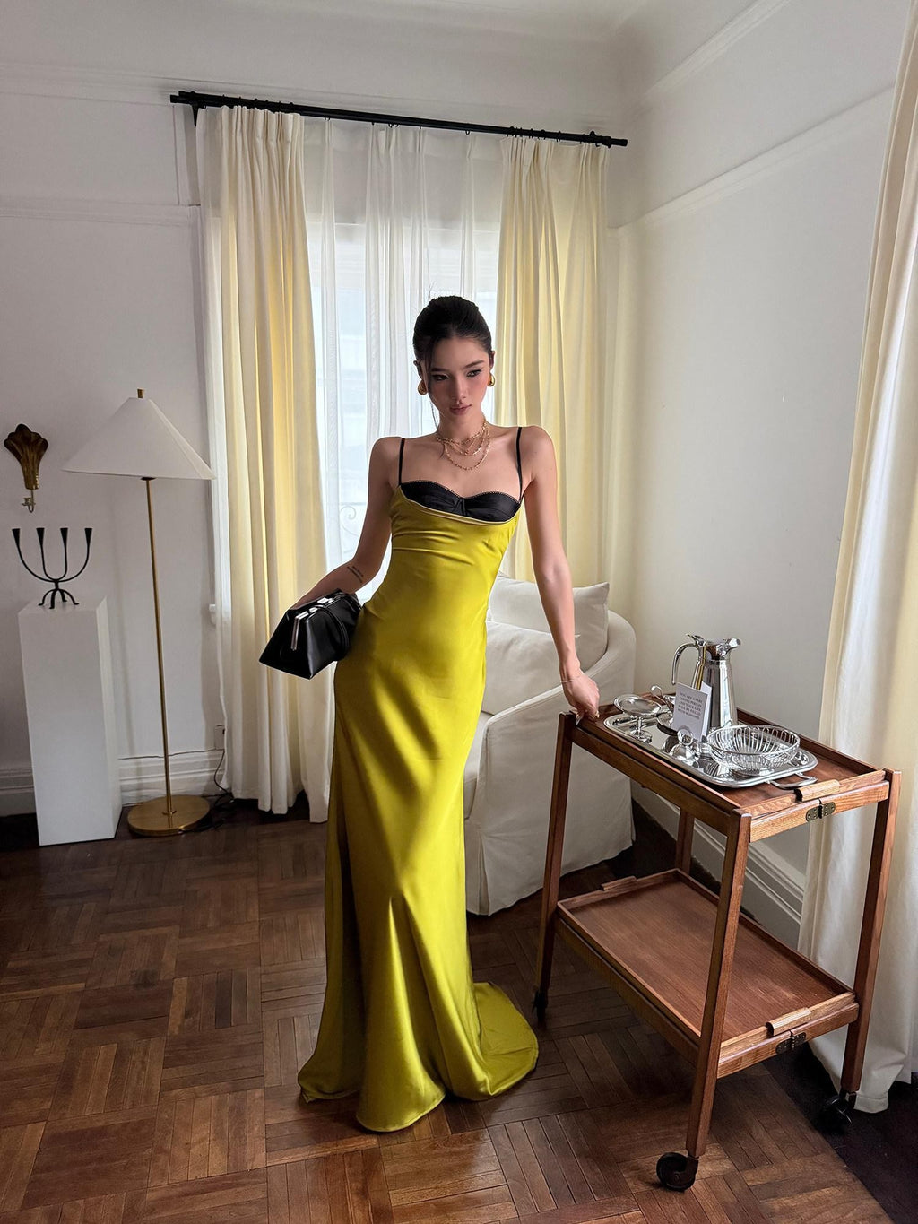 rovente Green Fishtail Spaghetti Strap Bodycon Women's Satin Slip Maxi Dresses