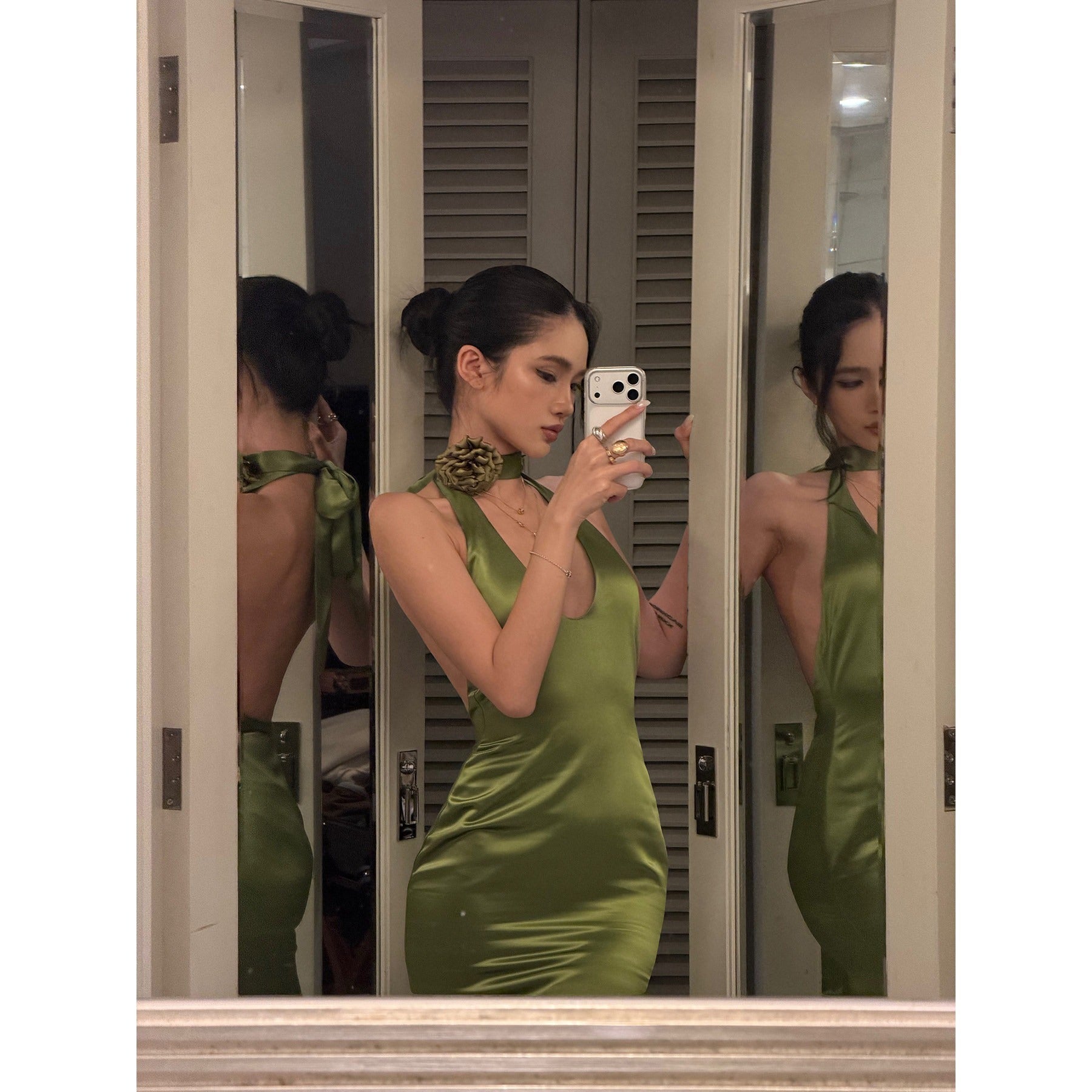 rovente_Green_Shimmer_Halter_Backless_Waist_Cinch_Women's_Acetate_Bodycon_Maxi_Dresses_1050826136860_MISSTT