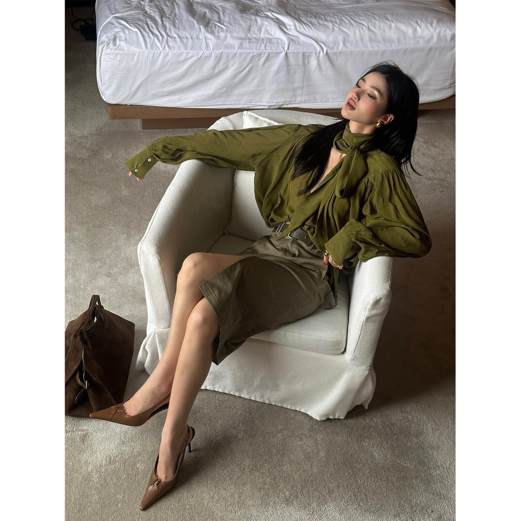 rovente_Green_V-neck_Ribbon_Tie_Long_Sleeve_Women's_Lightweight_Woven_Oversized_Shirts_958626952863_MISSTT