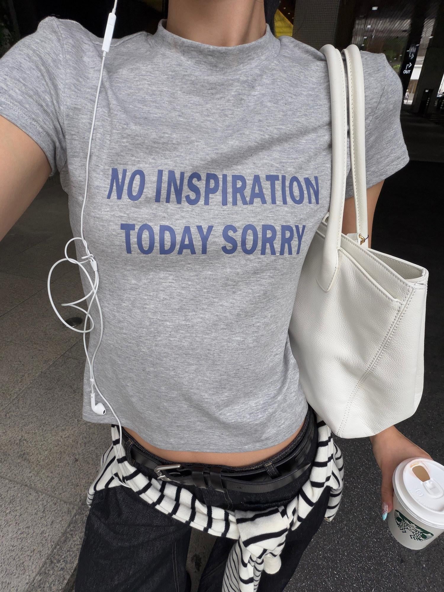 rovente Grey Letter Print Set In Shoulder Cropped Women's Lyocell Slim T-shirts