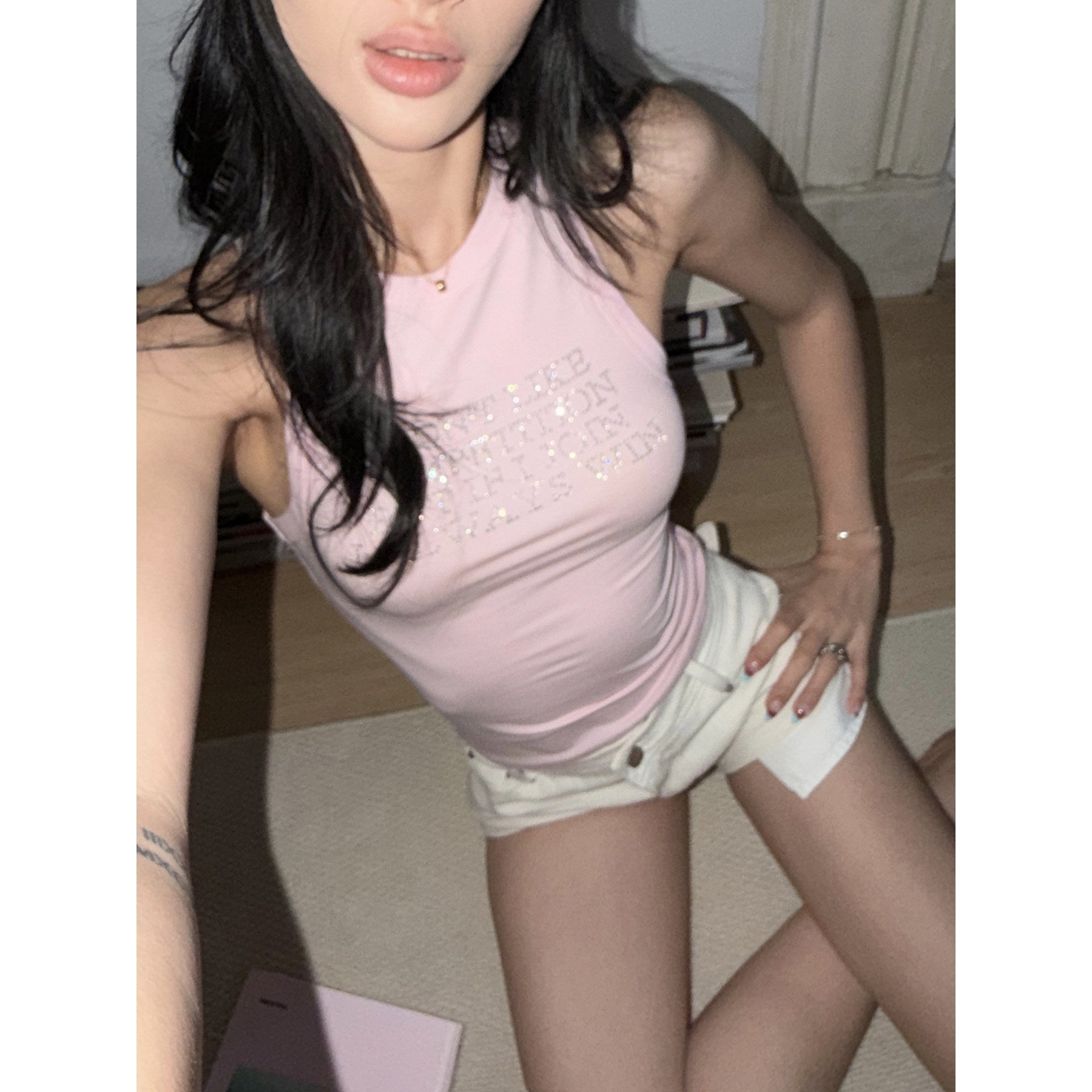 rovente_Iridescent_Pink_Letter_Print_Rhinestone_Racerback_Women's_Tencel_Tank_Tops_1058184884776_MISSTT