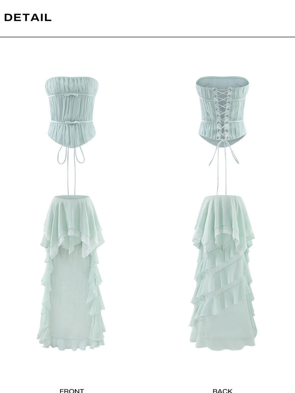 rovente Island Strapless Irregular Tiered Green Women's Chiffon Matching Skirt Sets