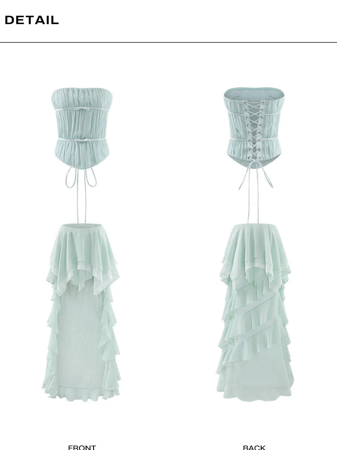 rovente Island Strapless Irregular Tiered Green Women's Chiffon Matching Skirt Sets