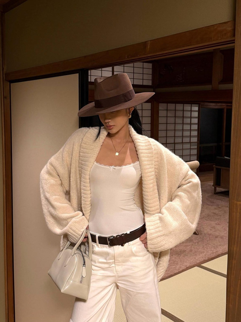 rovente Ivory Asymmetrical Batwing Oversized Knit Women's Wool Blend Cardigans