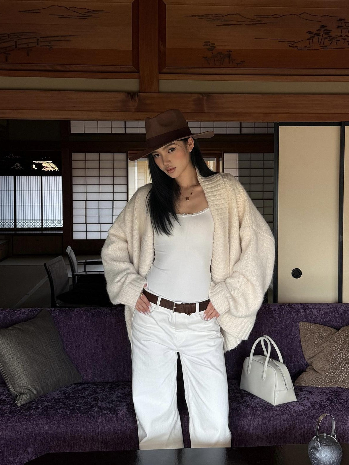 rovente Ivory Asymmetrical Batwing Oversized Knit Women's Wool Blend Cardigans