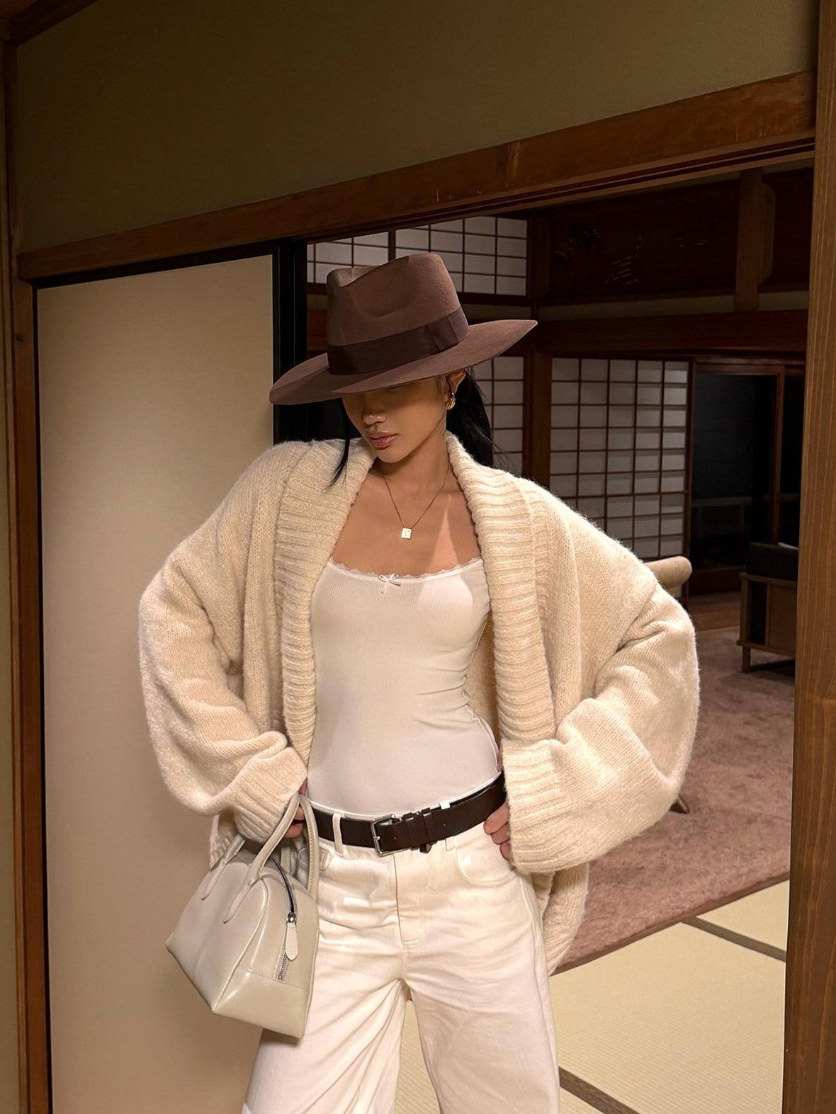 rovente Ivory Asymmetrical Batwing Oversized Knit Women's Wool Blend Cardigans
