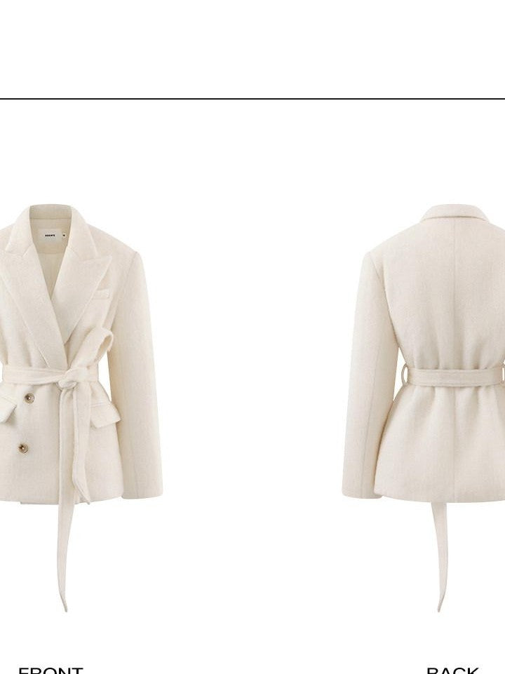 rovente Ivory Double Breasted Woven Relaxed Fit Women's Wool Blend Wool Coats