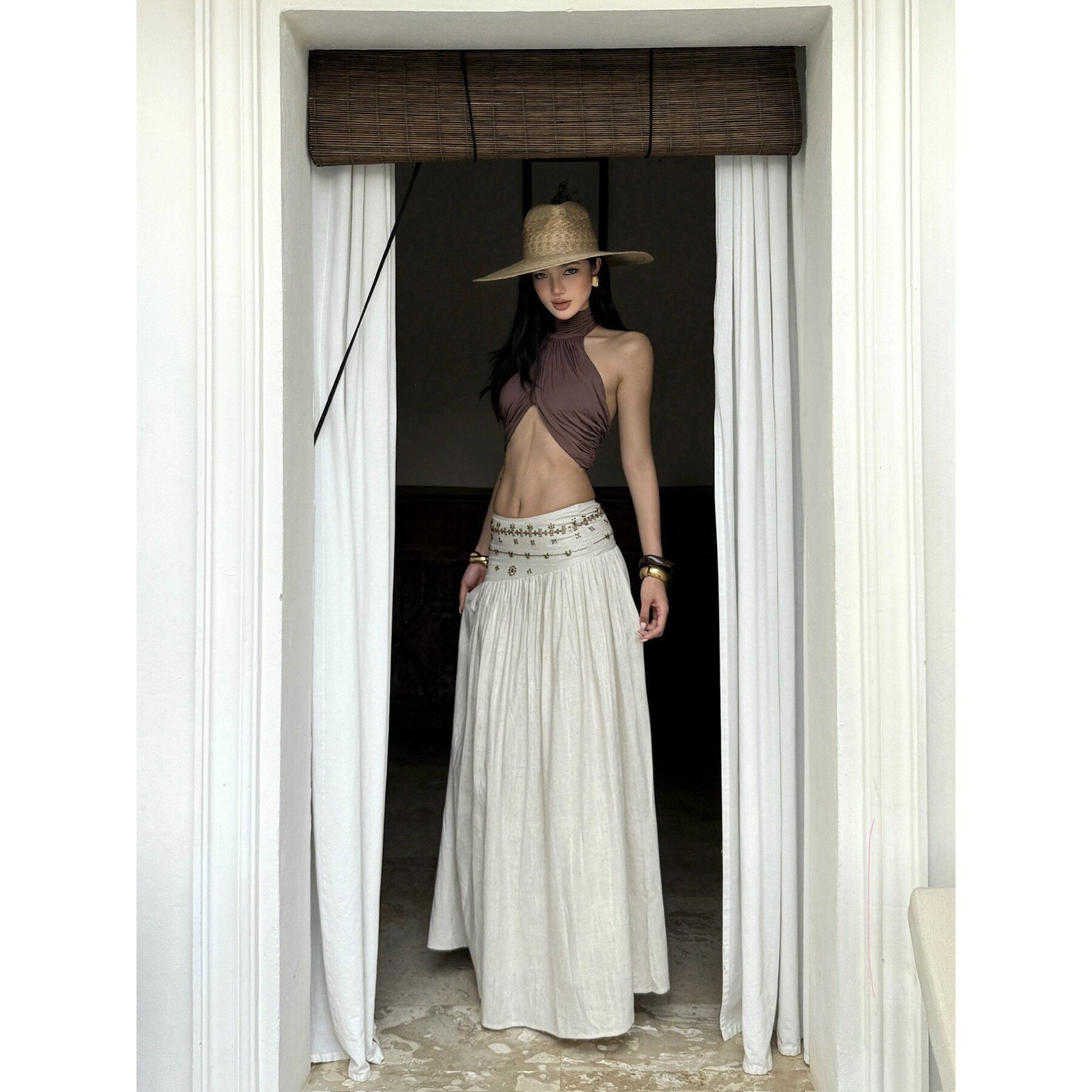 rovente_Ivory_Vintage_A_Line_Low_Waist_Zipper_Women's_Polyester_Woven_Maxi_Skirts_920458298654_MISSTT