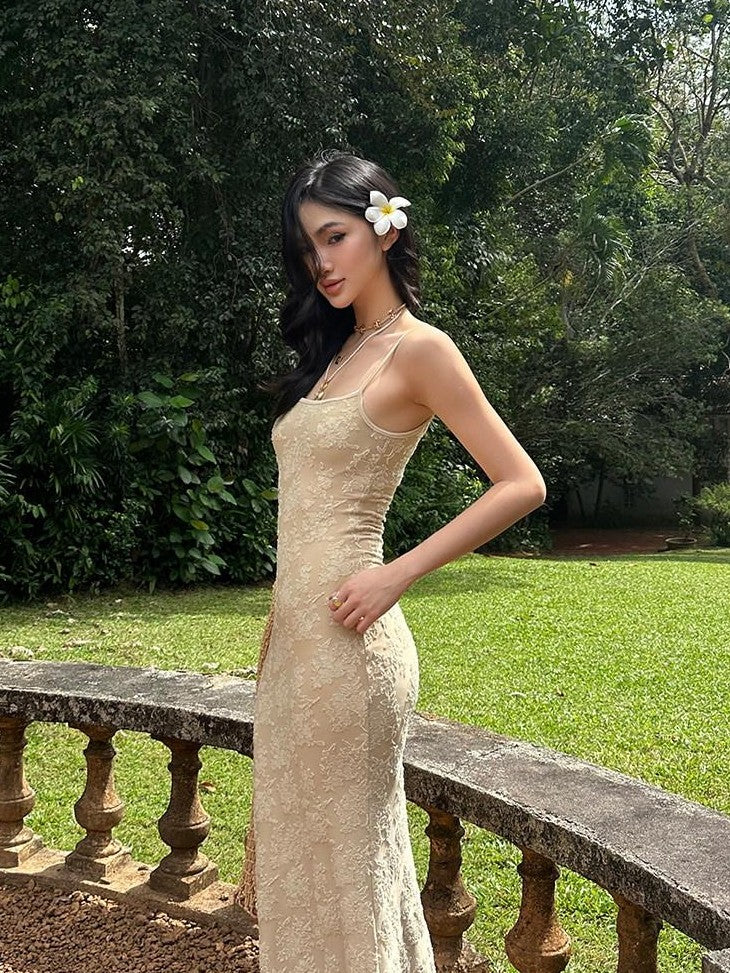 rovente Jacquard Strappy High Waist Women's Polyester Blend Bodycon Maxi Dresses