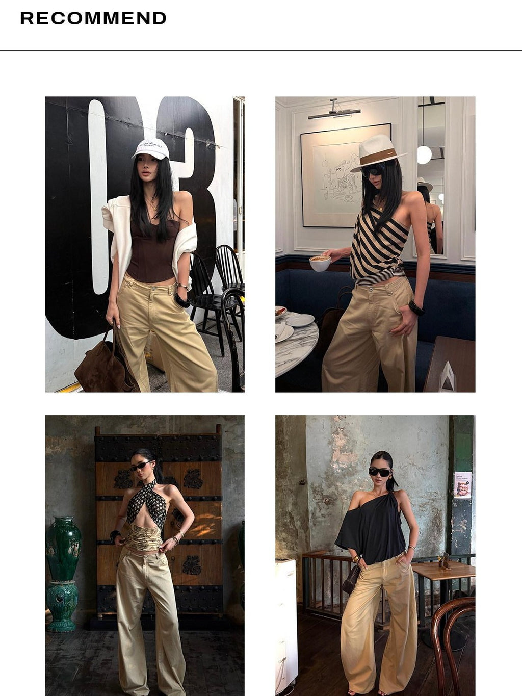 rovente Khaki Barcelona Street Print Low Waist Loose Fit Women's Denim Barrel-leg Jeans