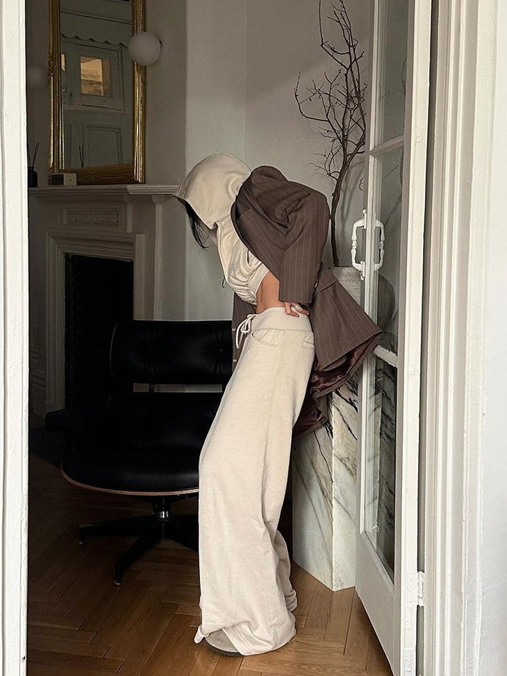 rovente Khaki High Waisted Zip Hooded Long Sleeve Women's Cotton Blend Cropped Hoodies