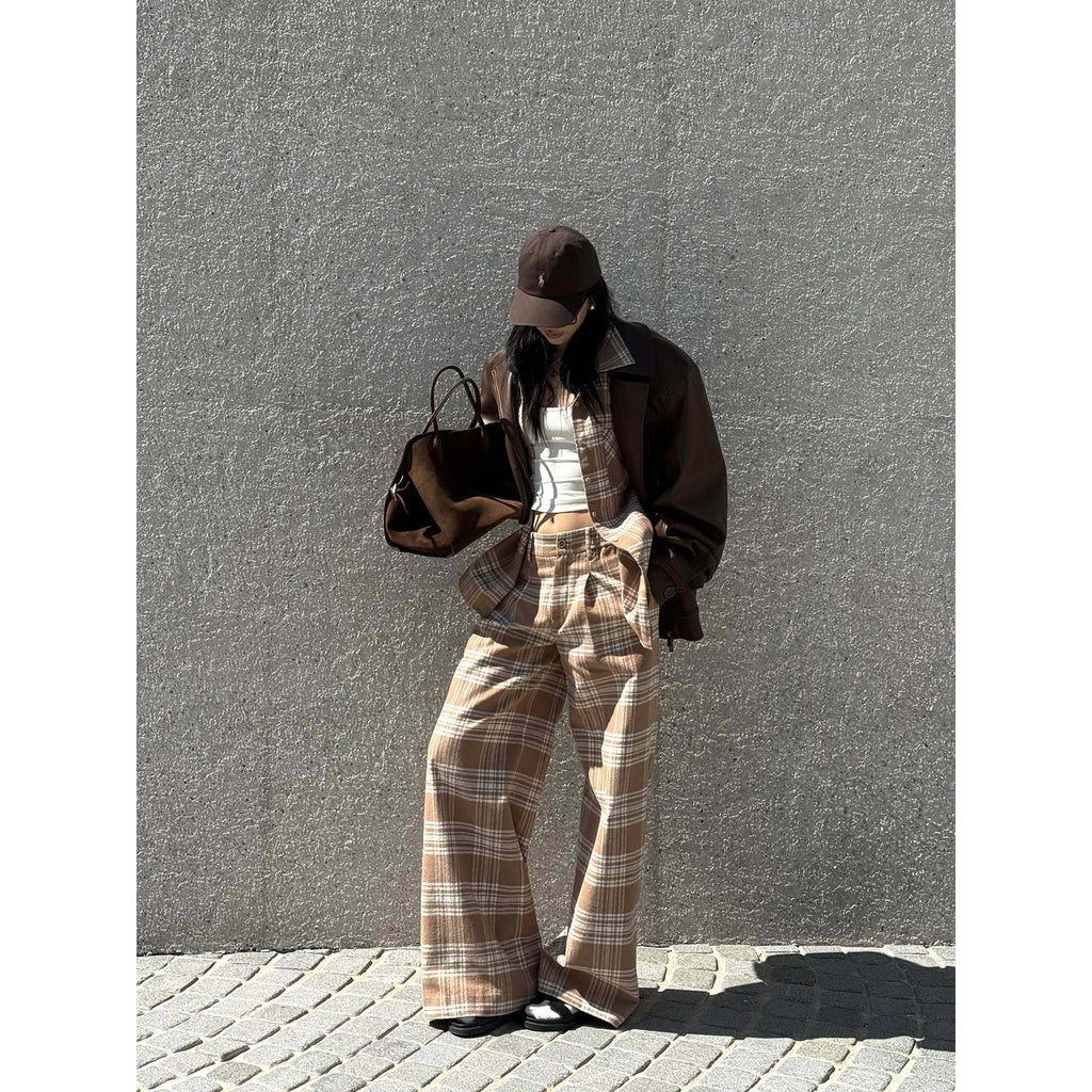 rovente_Khaki_Plaid_Zip_Fly_Loose_Natural_Waist_Women's_Woven_Cotton_Wide-leg_Pants_979121732306_MISSTT