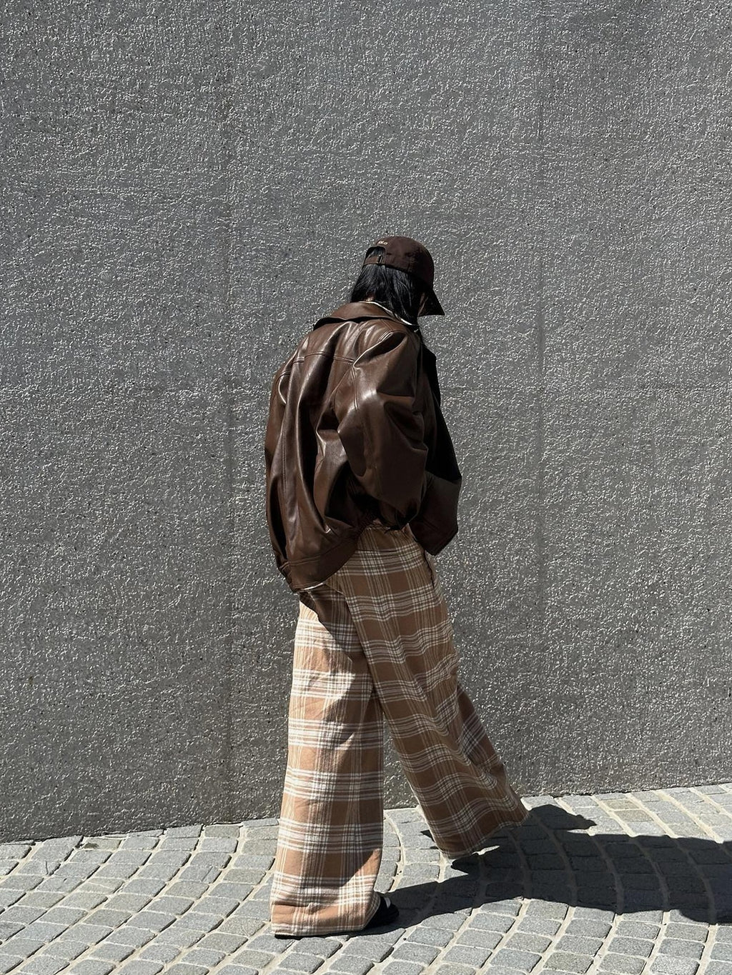 rovente Khaki Plaid Zip Fly Loose Natural Waist Women's Woven Cotton Wide-leg Pants