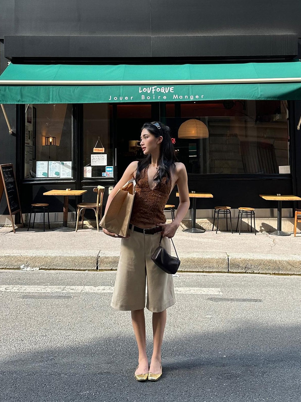 rovente Khaki Relaxed Straight Women's Polyester Viscose Wool Blend Bermuda Shorts