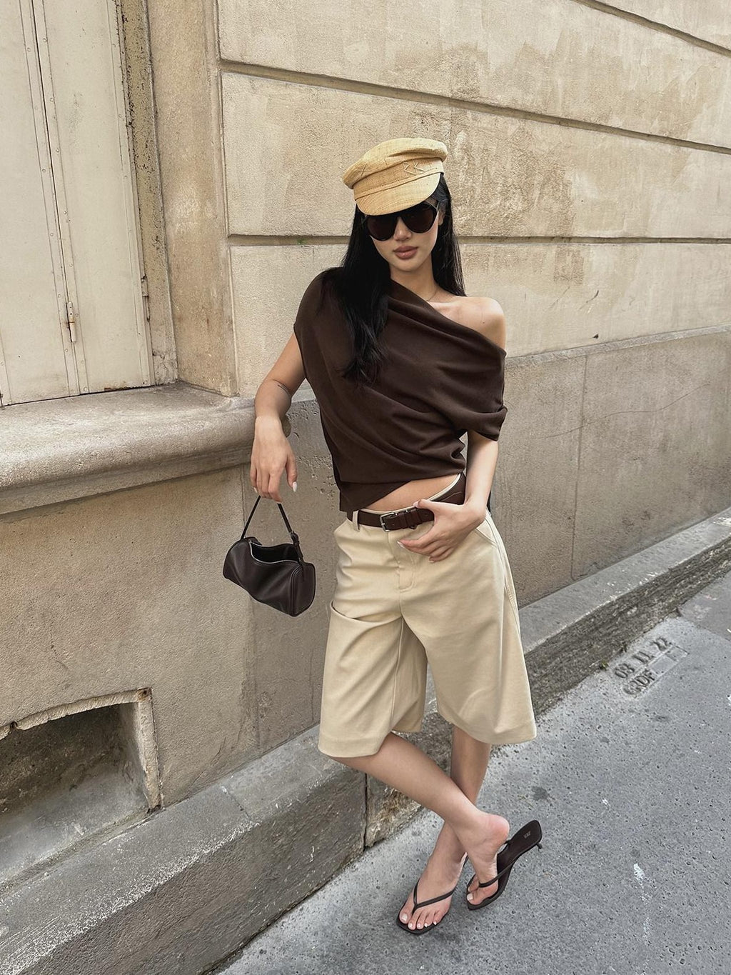 rovente Khaki Relaxed Straight Women's Polyester Viscose Wool Blend Bermuda Shorts