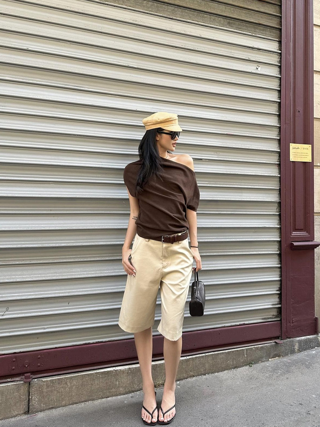 rovente Khaki Relaxed Straight Women's Polyester Viscose Wool Blend Bermuda Shorts