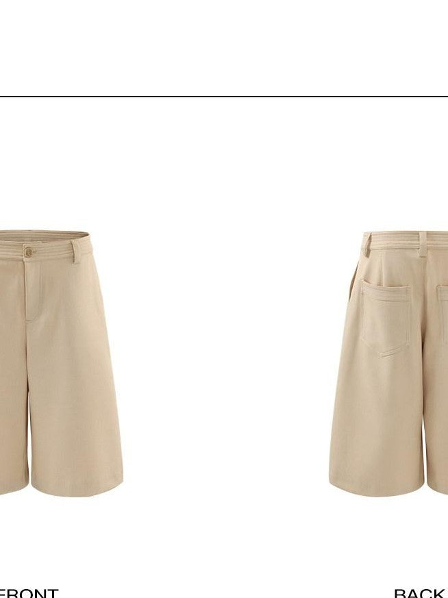 rovente Khaki Relaxed Straight Women's Polyester Viscose Wool Blend Bermuda Shorts
