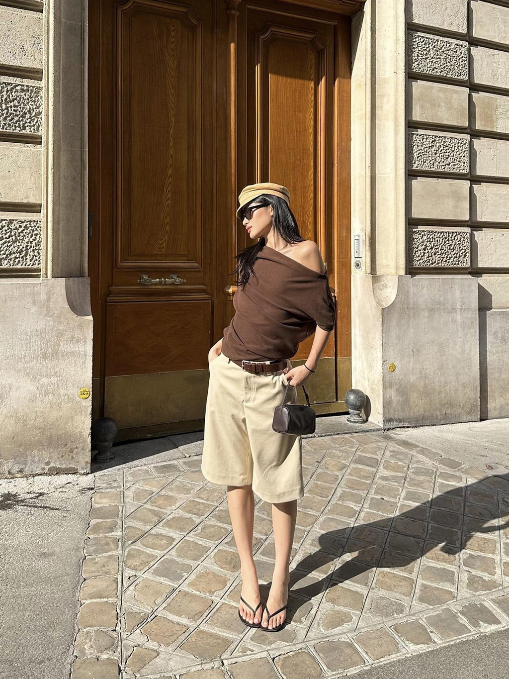 rovente Khaki Relaxed Straight Women's Polyester Viscose Wool Blend Bermuda Shorts