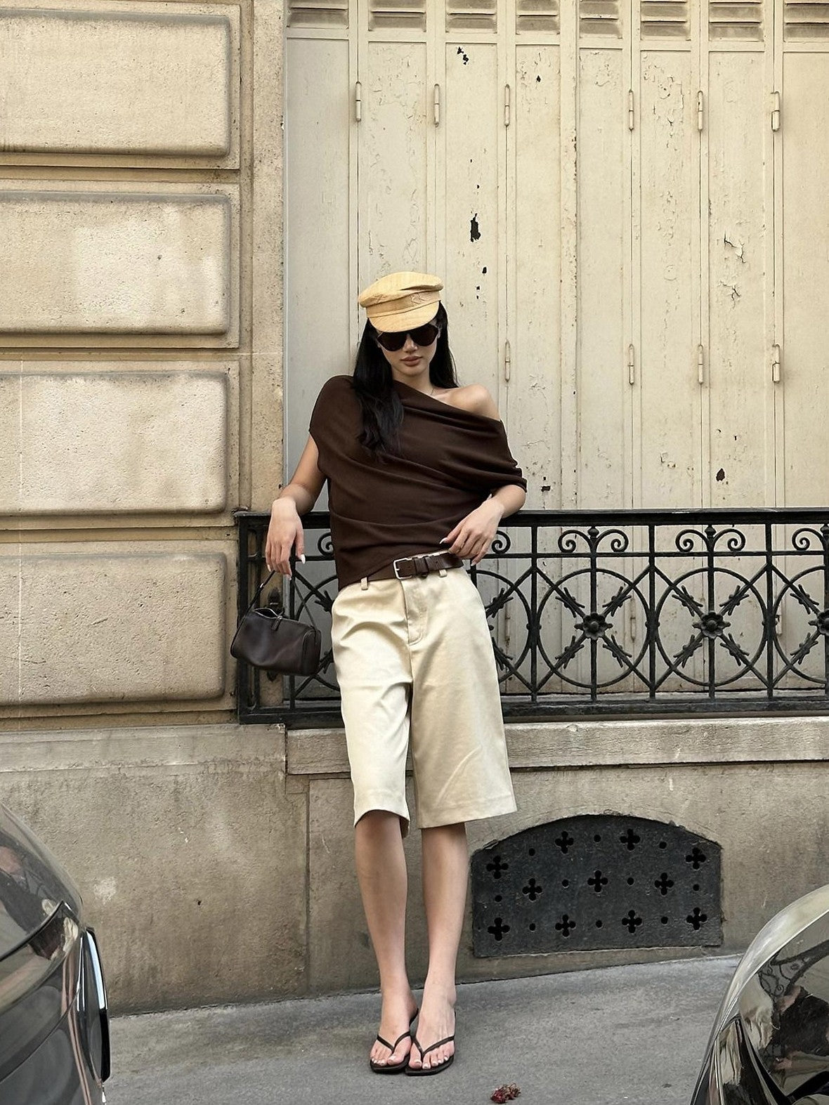 rovente Khaki Relaxed Straight Women's Polyester Viscose Wool Blend Bermuda Shorts
