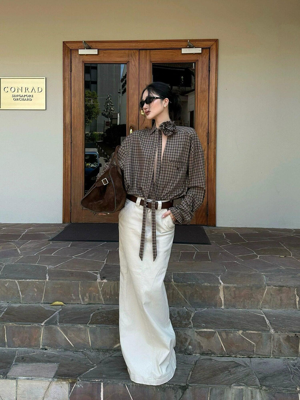 rovente Khaki Slit Straight Midwaist Woven Women's Cotton Maxi Skirts