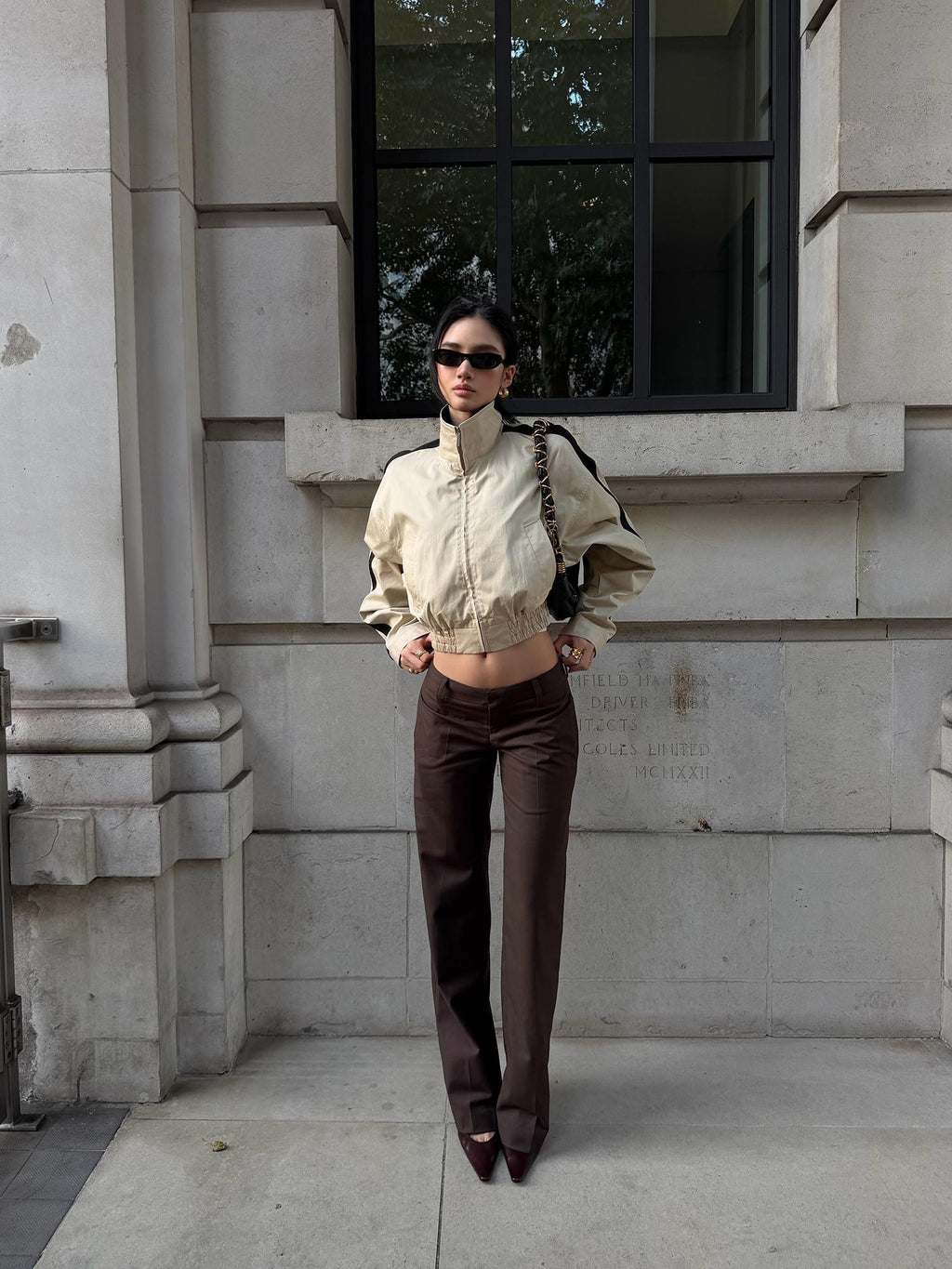 rovente Khaki Stand Collar Cinched Waist Cotton Women's Cropped Jackets