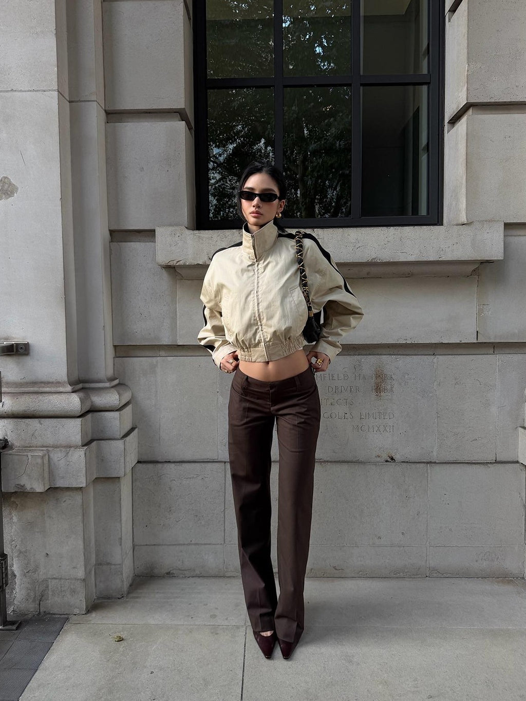 rovente Khaki Stand Collar Cinched Waist Cotton Women's Cropped Jackets