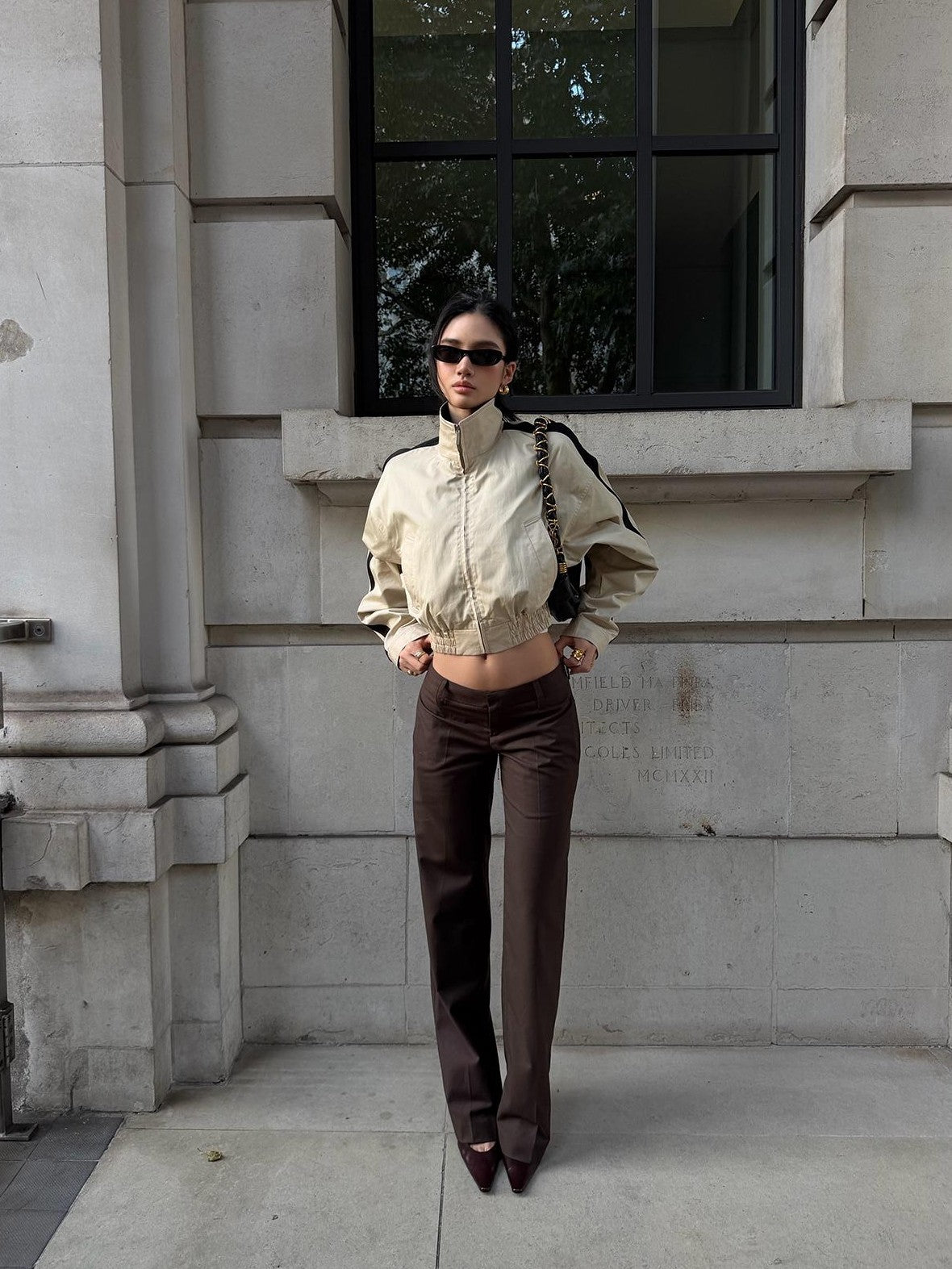 rovente Khaki Stand Collar Cinched Waist Cotton Women's Cropped Jackets