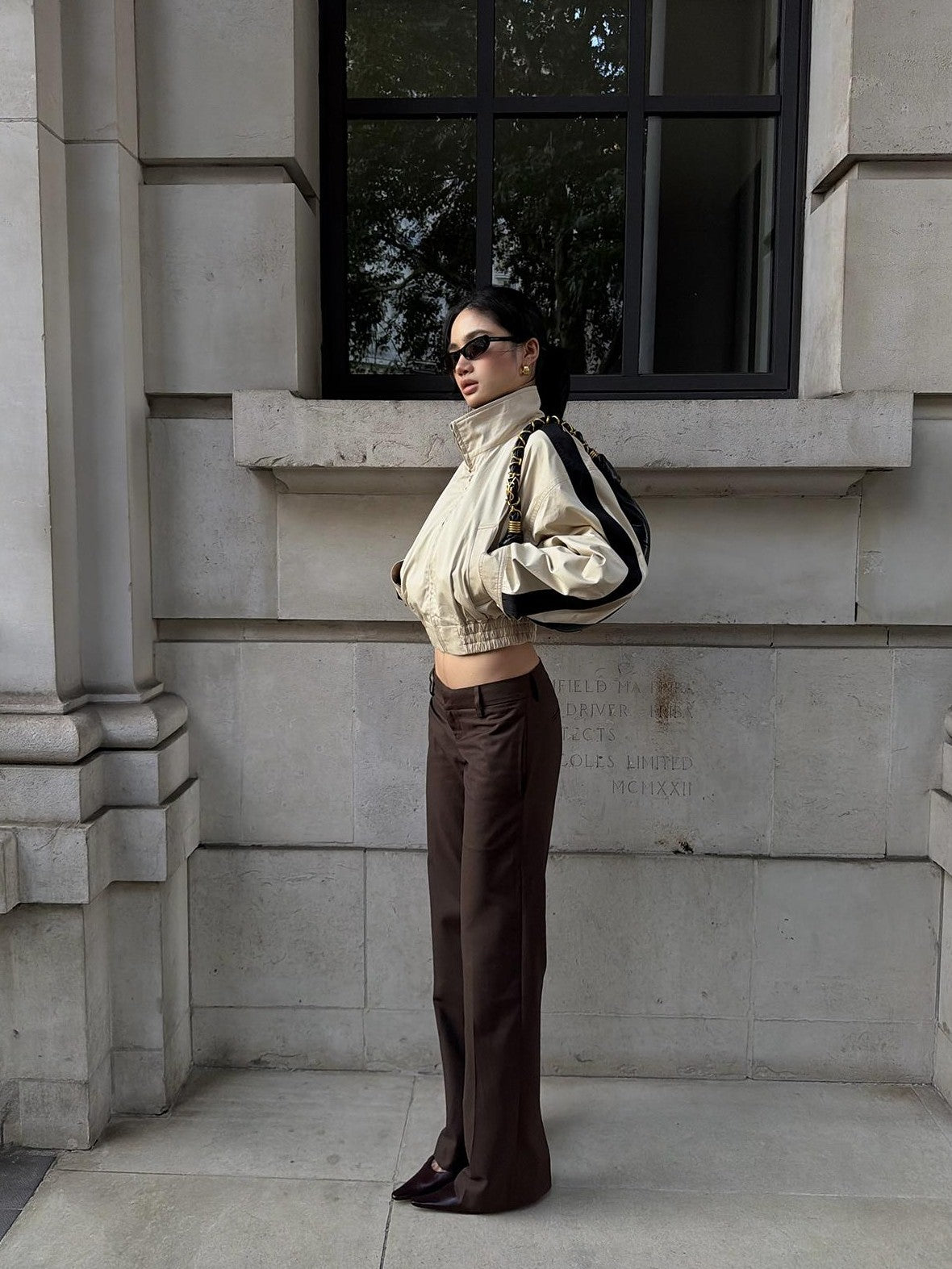 rovente Khaki Stand Collar Cinched Waist Cotton Women's Cropped Jackets