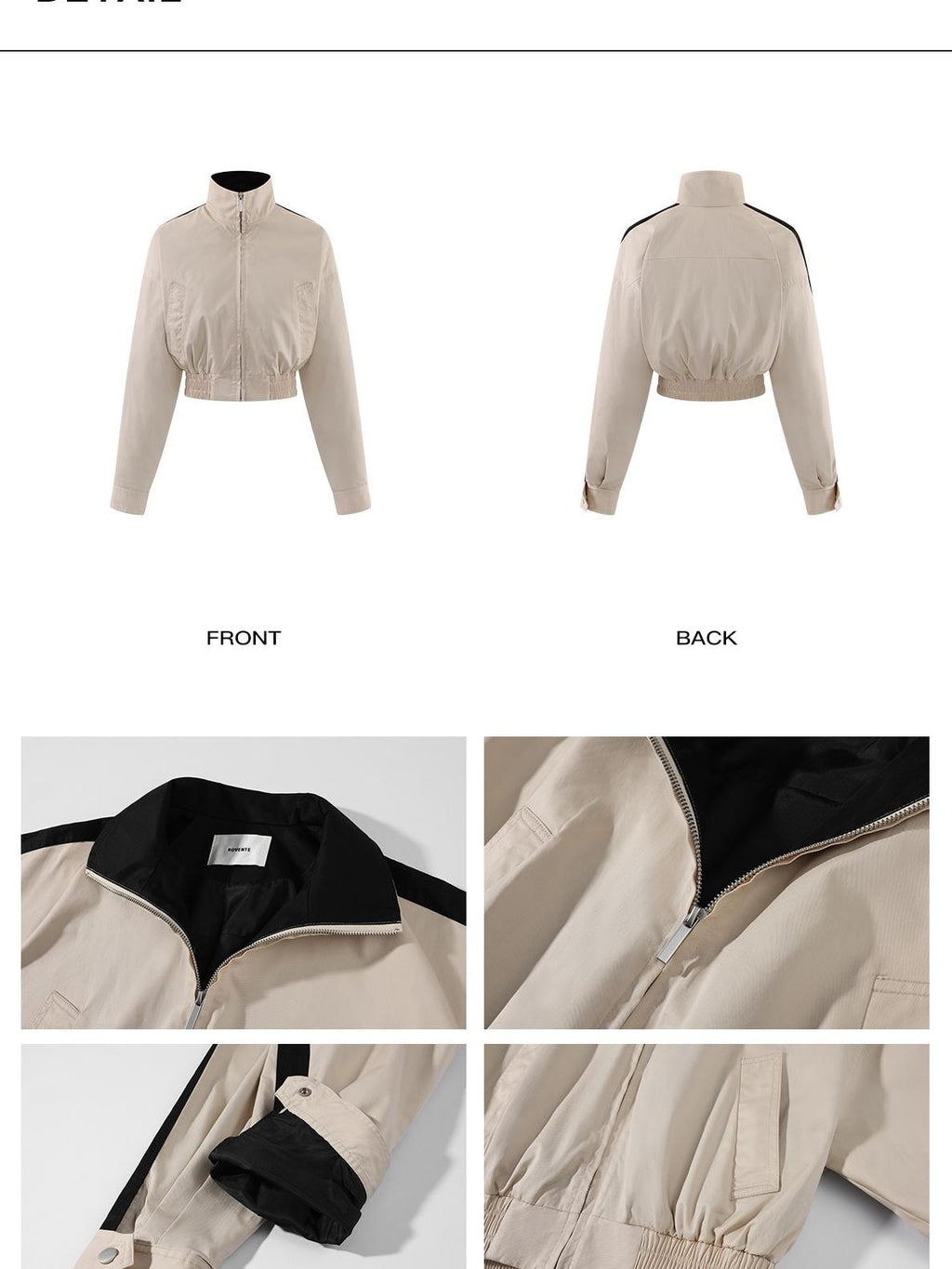 rovente Khaki Stand Collar Cinched Waist Cotton Women's Cropped Jackets