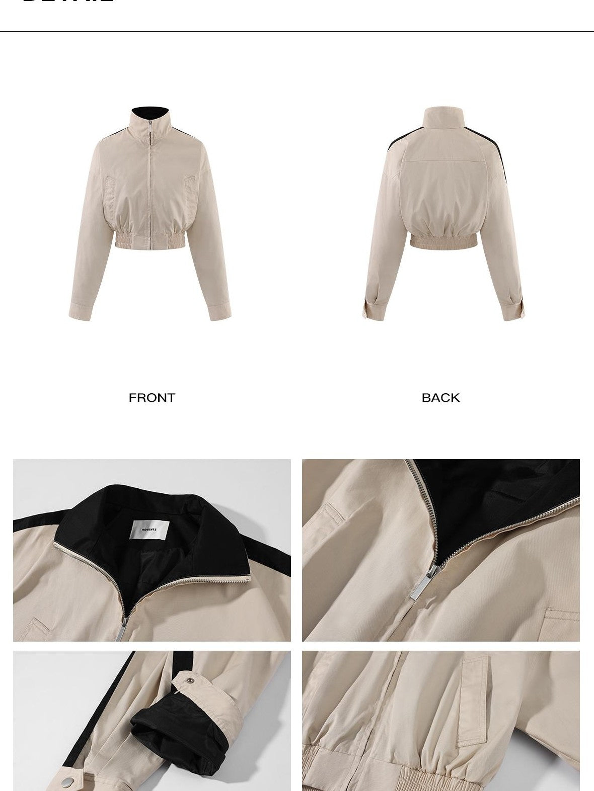 rovente Khaki Stand Collar Cinched Waist Cotton Women's Cropped Jackets