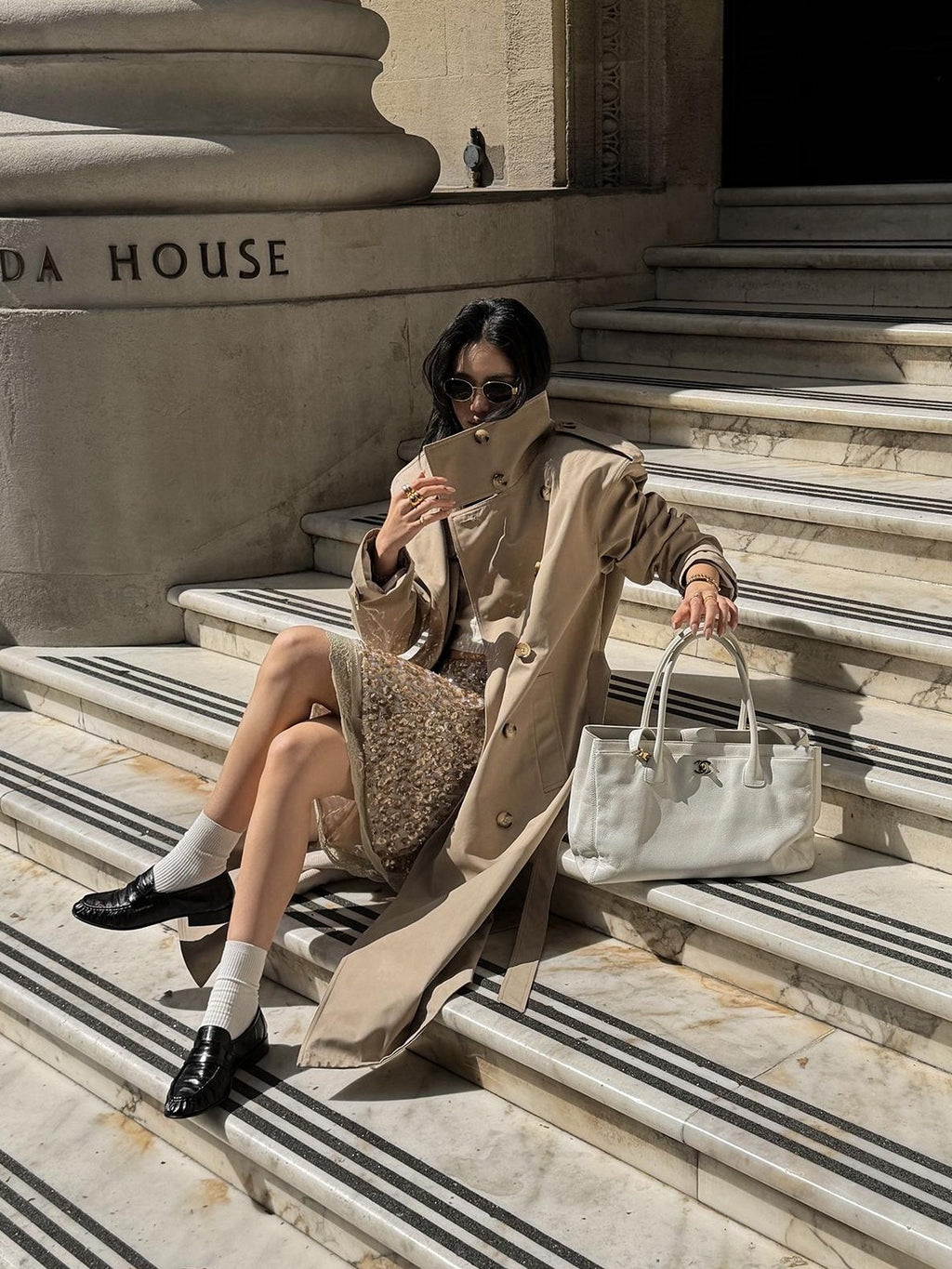 rovente Khaki Stand Collar Double Breasted Loose Long Women's Polyester Trench Coats