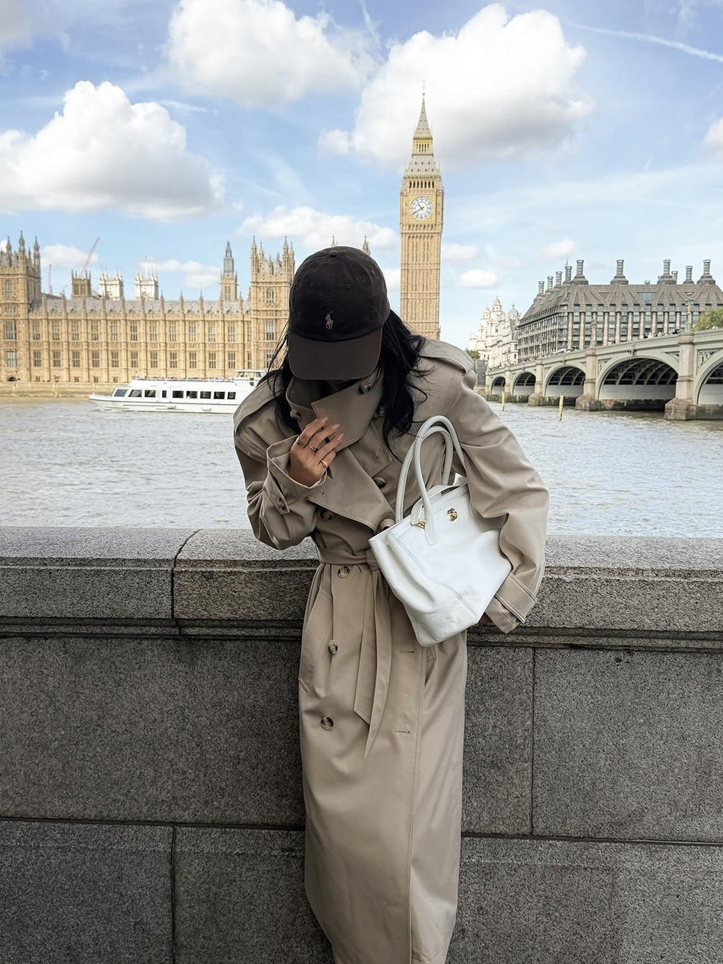 rovente Khaki Stand Collar Double Breasted Loose Long Women's Polyester Trench Coats