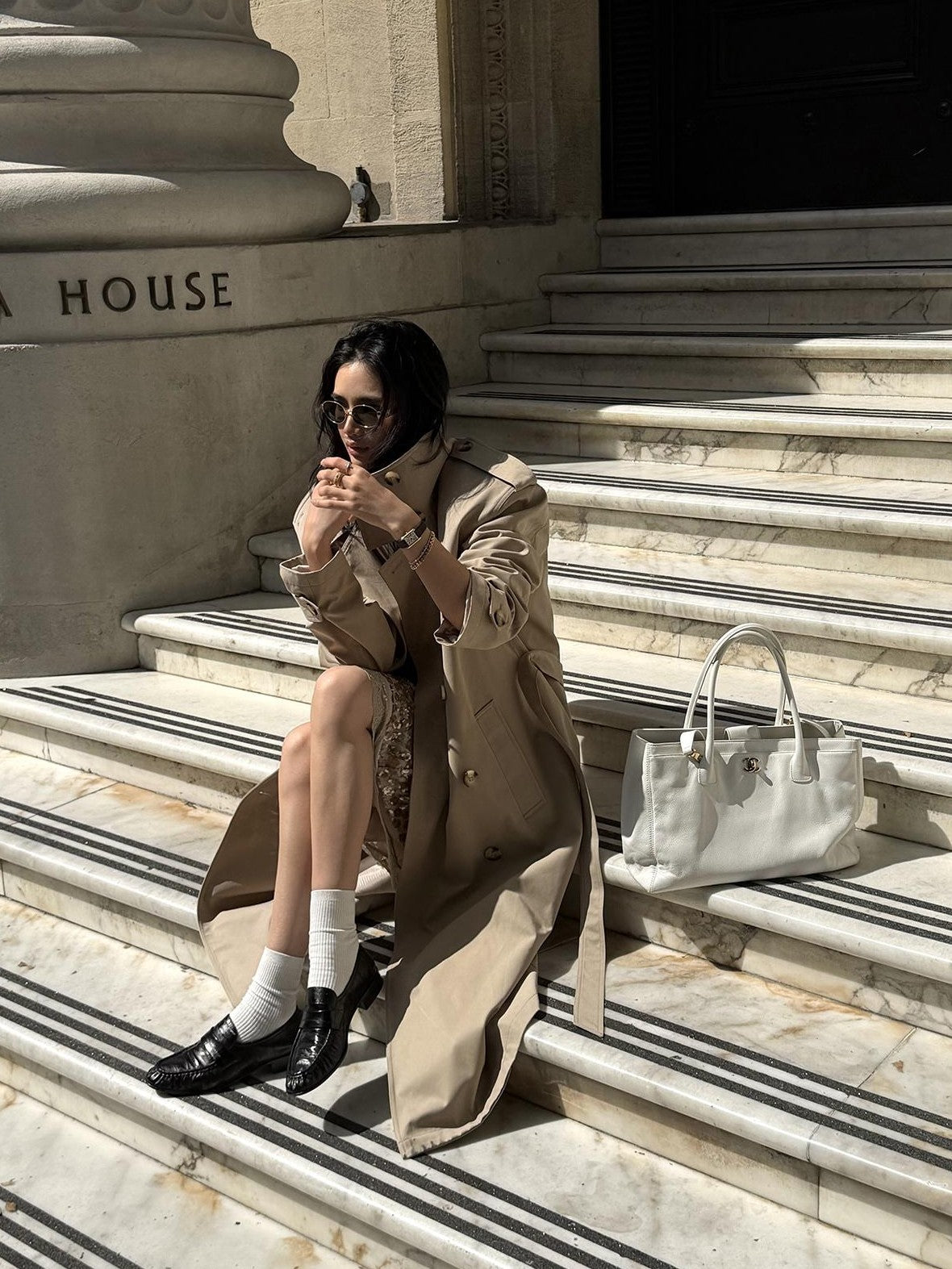 rovente Khaki Stand Collar Double Breasted Loose Long Women's Polyester Trench Coats