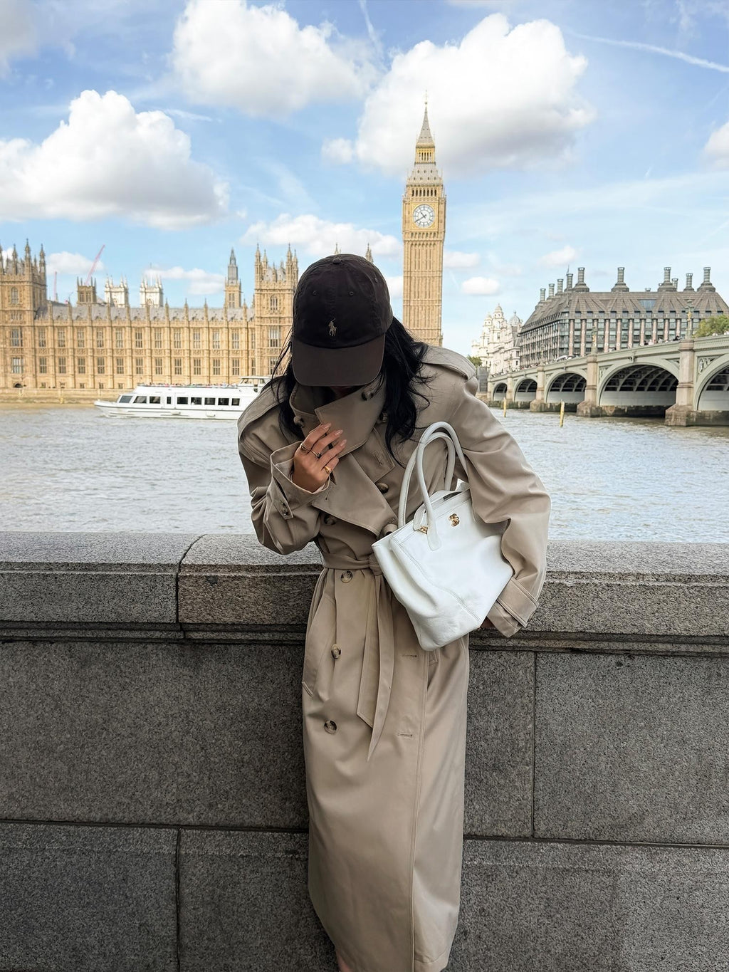 rovente Khaki Stand Collar Double Breasted Loose Long Women's Polyester Trench Coats
