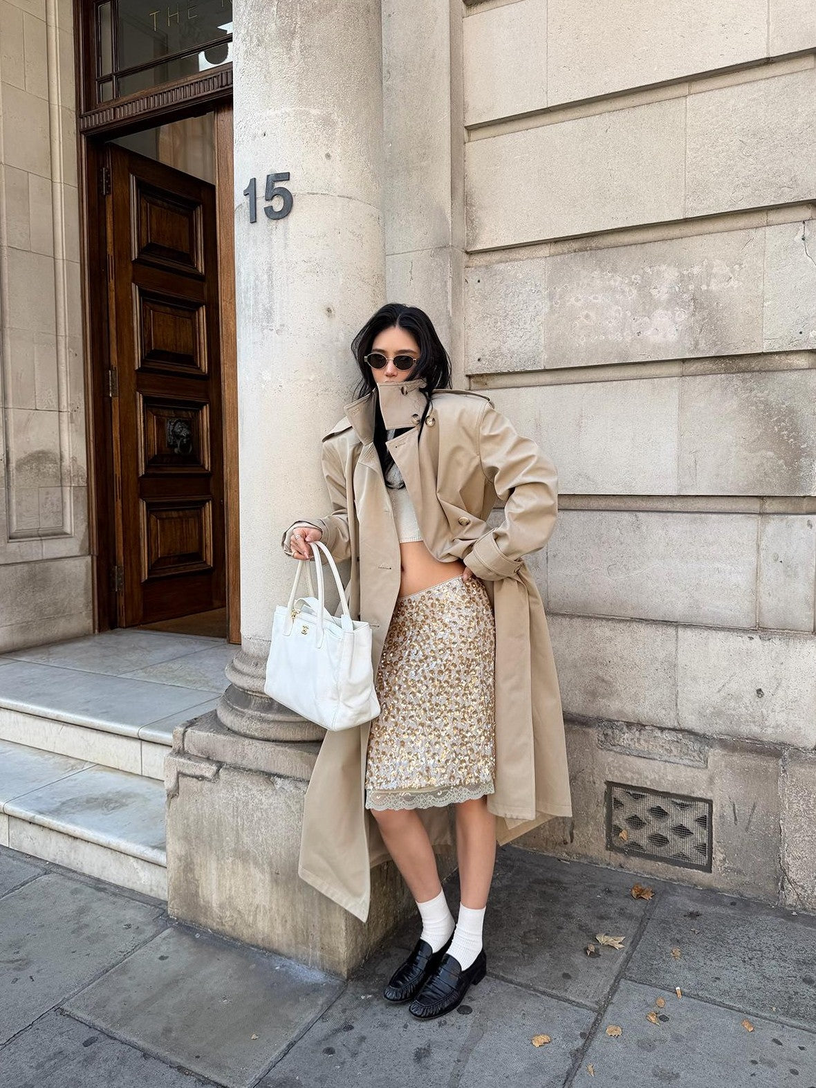 rovente Khaki Stand Collar Double Breasted Loose Long Women's Polyester Trench Coats