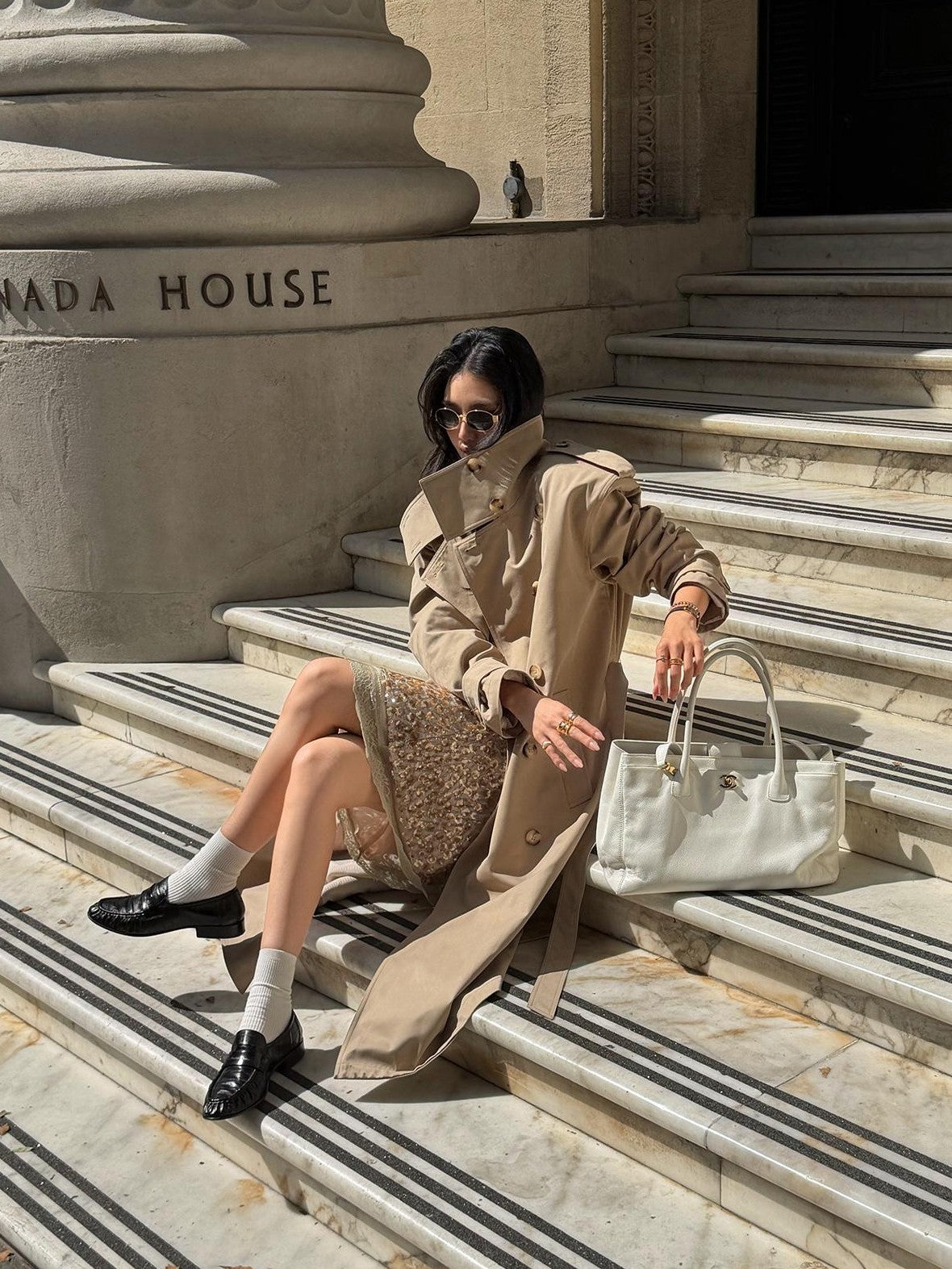 rovente Khaki Stand Collar Double Breasted Loose Long Women's Polyester Trench Coats