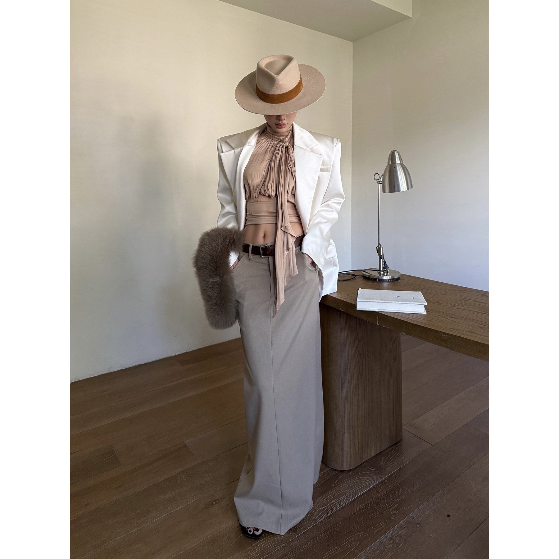 rovente_Khaki_Woven_Back_Slit_H_Line_Mid_Waist_Women's_Polyester_Blend_Maxi_Skirts_972735456711_MISSTT