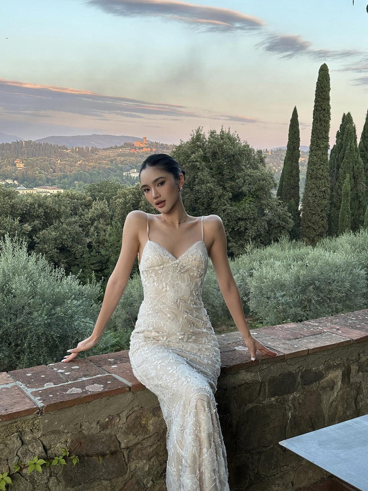 rovente Lace Backless Mermaid High Waist Women's Polyester Slip Maxi Dresses