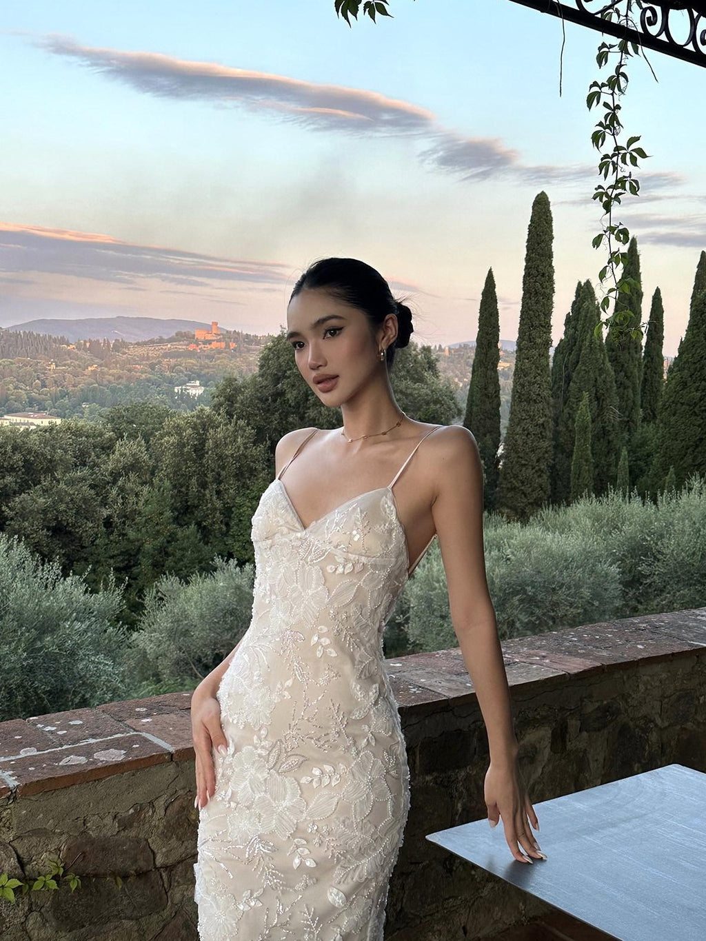 rovente Lace Backless Mermaid High Waist Women's Polyester Slip Maxi Dresses