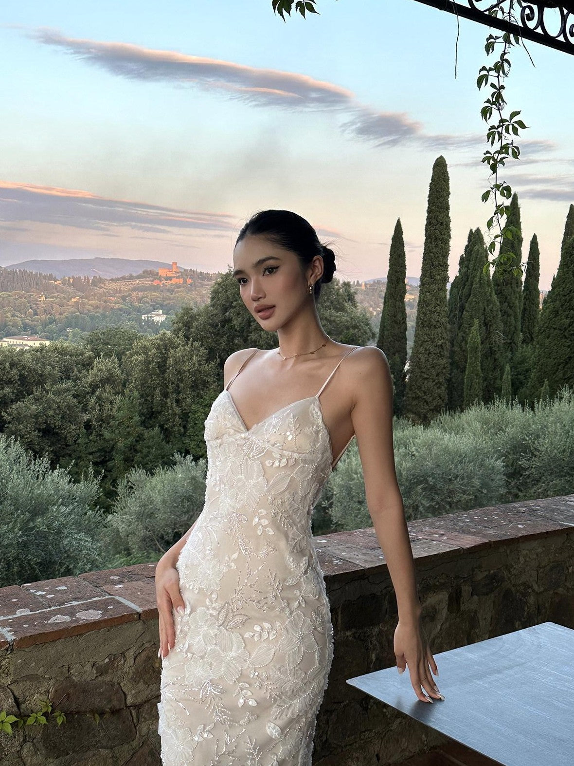 rovente Lace Backless Mermaid High Waist Women's Polyester Slip Maxi Dresses