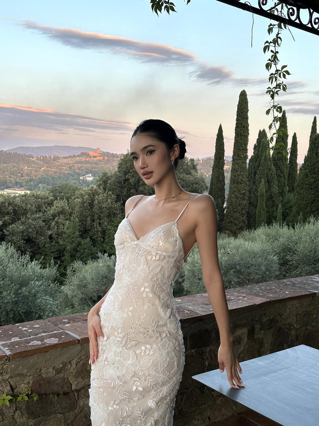 rovente Lace Backless Mermaid High Waist Women's Polyester Slip Maxi Dresses