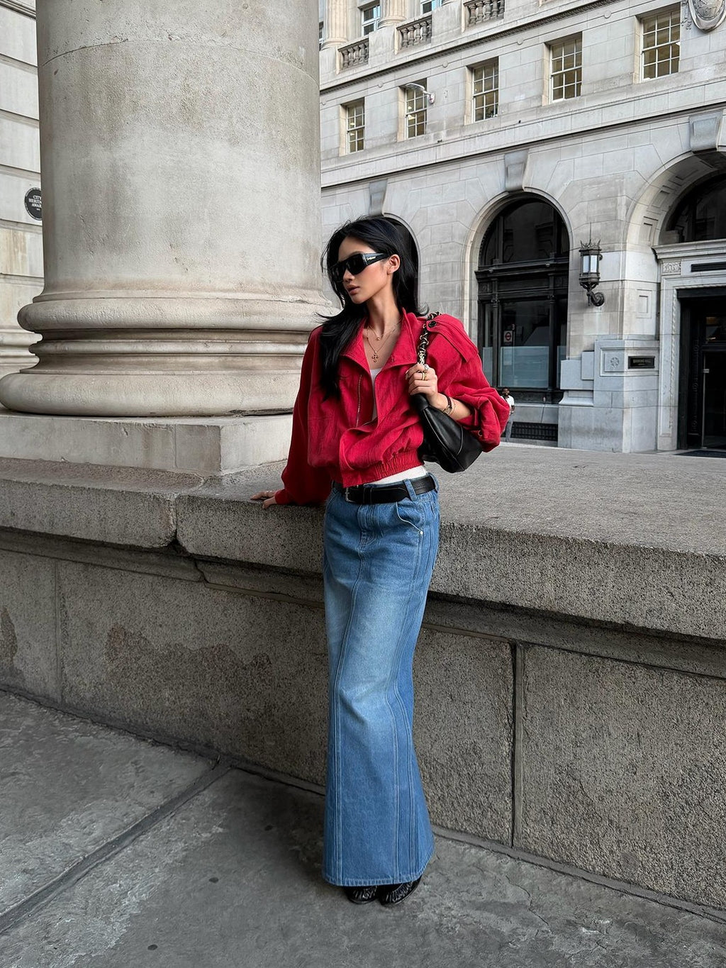 rovente Lava Red Linen Stand Collar Epaulet Loose Fit Women's Cropped Jackets