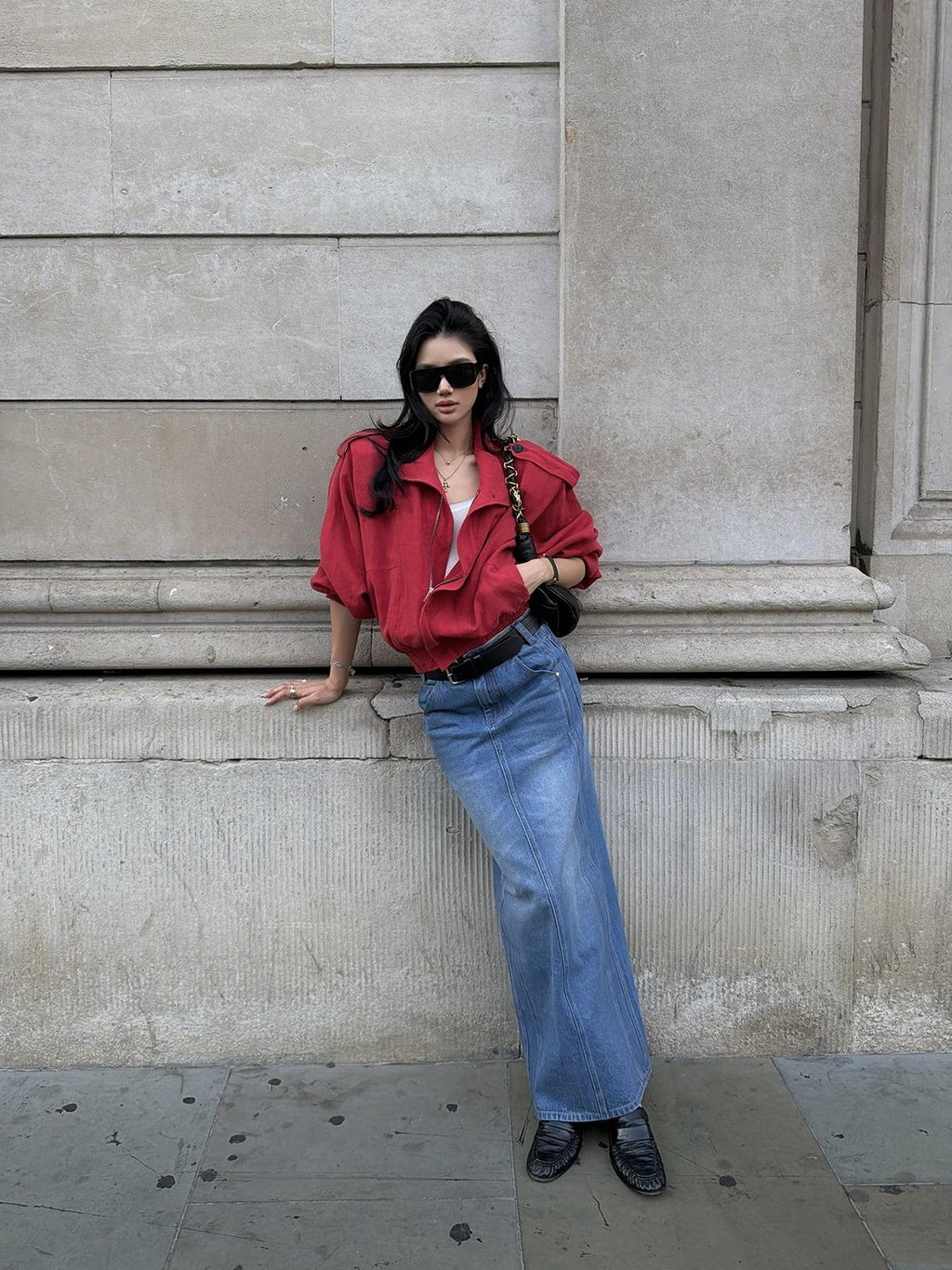 rovente Lava Red Linen Stand Collar Epaulet Loose Fit Women's Cropped Jackets