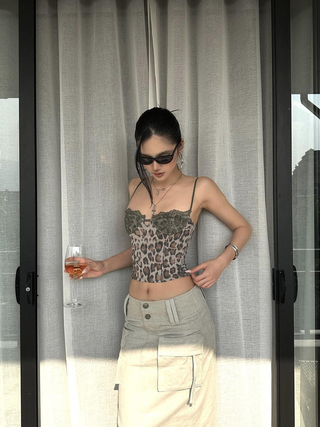 rovente Leopard Print Lace Slim Fit Women's Xinjiang Cotton Short Crop Lace Camisoles